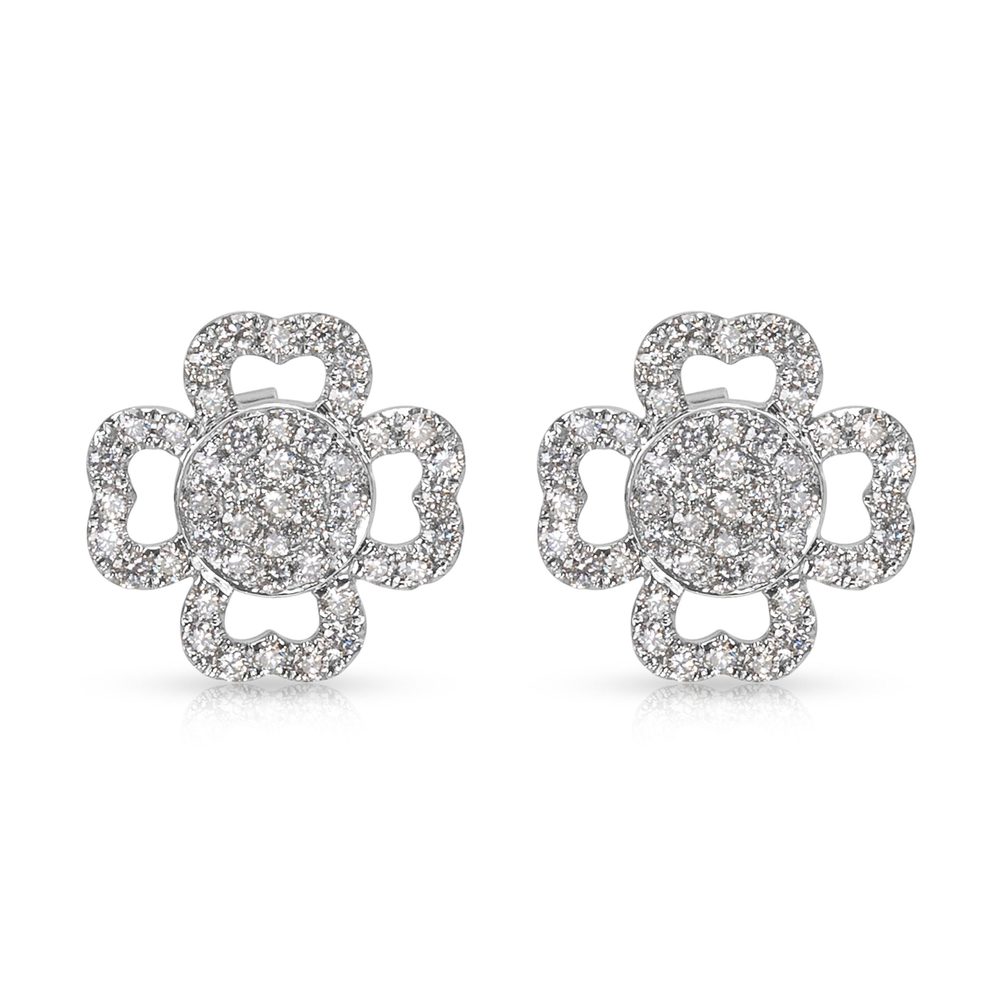 Pave Diamond Flower Earrings In 18kt White Gold 091 Ctw